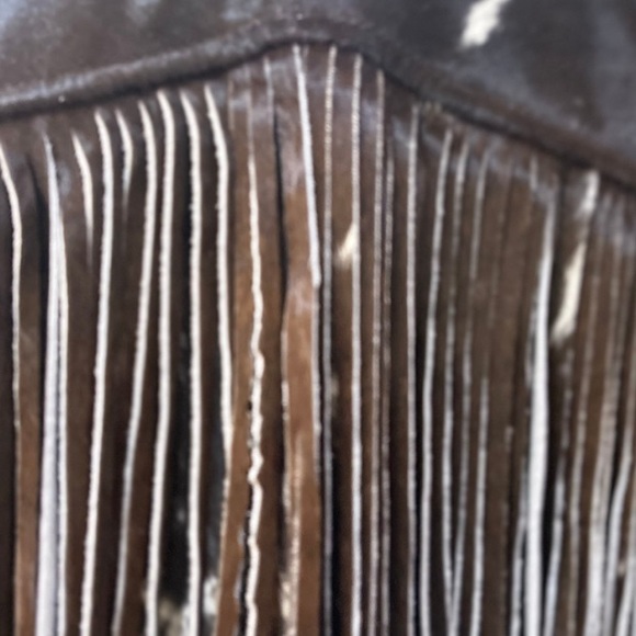 NEW CUSTOM London Fringe Dappled Pony Print Hair Calf Moto Jacket Black Brown L - Picture 7 of 11